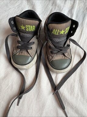 Converse Kids Brown/Gray High-Top Sneakers with Lime Logo